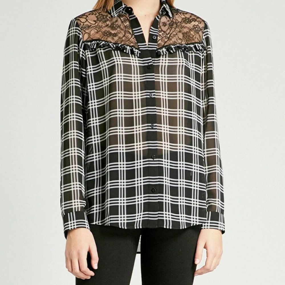 The Kooples Damier Lace Plaid Blouse